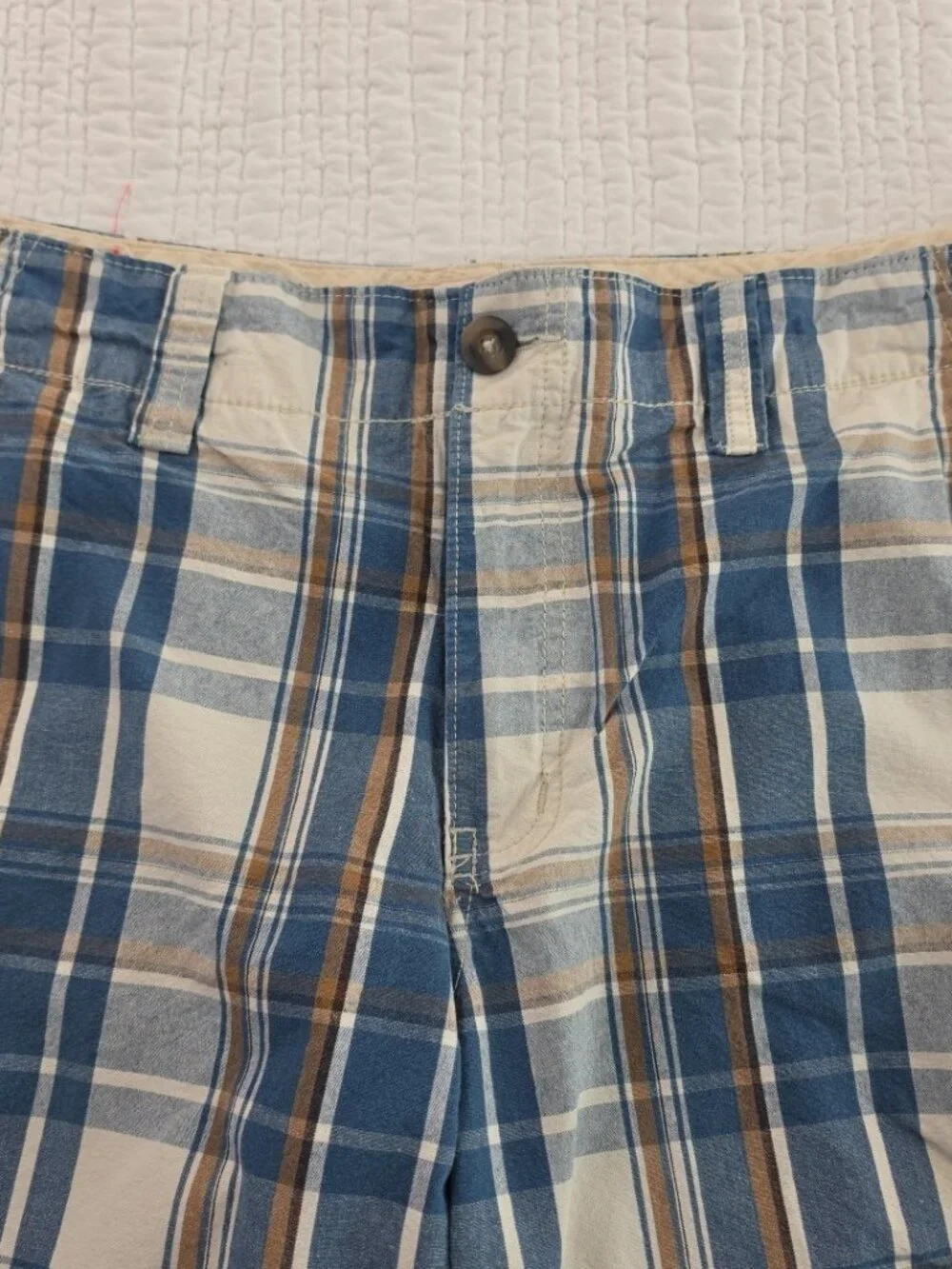 Mossimo Supply Cargo Shorts Mens 34‎ Blue Plaid 100% Cotton 6 Pockets 10